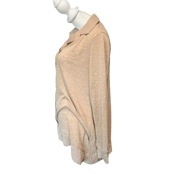 Pleione women's tan oversized button up blouse - Picture 3 of 6